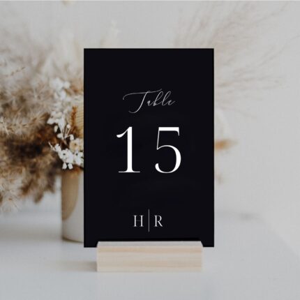 Black Acrylic Classic Minimalist Calligraphy Wedding Table Number Card DSTN16-2