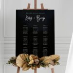 Black Acrylic White Minimalist Calligraphy Wedding Seating Chart DSSC01-3