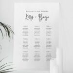 Black White Minimalist Calligraphy Forest Acrylic Wedding Seating Chart DSSC01