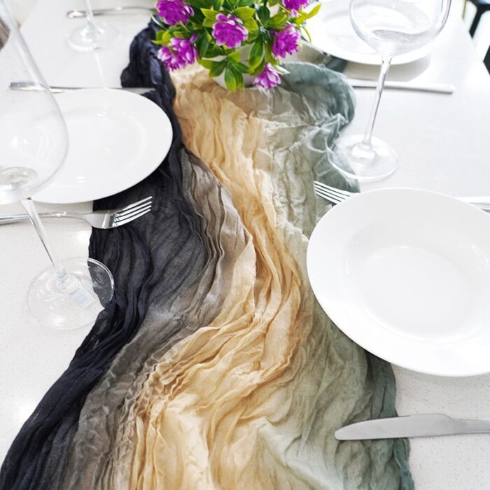 Black and Peach Bohemian Tie-dye Ombre Cheesecloth Table Runner DSTR07