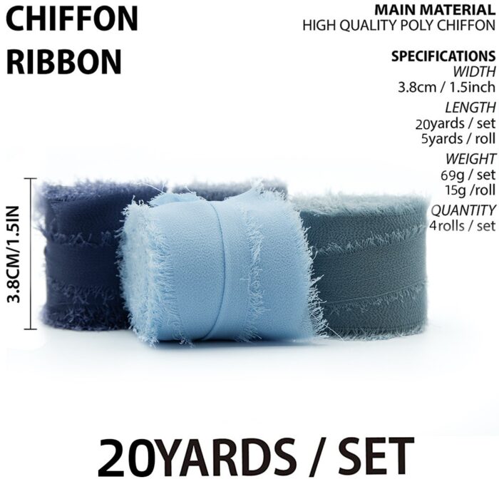 Blue 4 Rolls Fringe Silk Chiffon Ribbon Set DSFA02-2