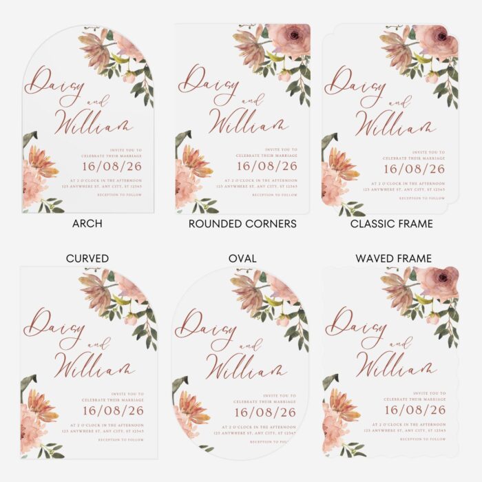 Bohemian Pink Watercolor Flower Transparent Wedding Invitation DSF017-3