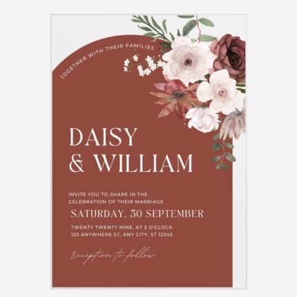 Bohemian Rust Arch Acrylic Wedding Invitation DSF001-2