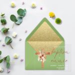 Bohemian Terracotta Floral and Cross Watercolor Baptism Invitation DSBA08