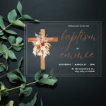 Bohemian Terracotta Floral and Cross Watercolor Baptism Invitation DSBA08-2