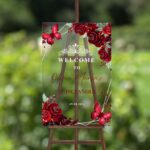 Burgundy Flowers and Butterflies Acrylic Quinceañera Welcome Sign DSQS03