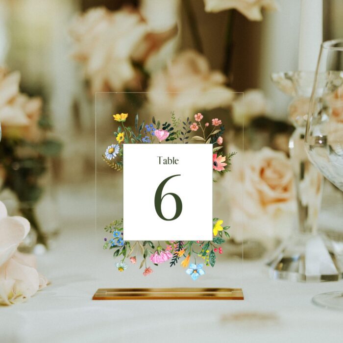 Colorful Watercolor Wildflower Clear Acrylic Table Number Card DSTN12-3