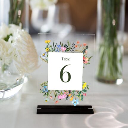 Colorful Watercolor Wildflower Clear Acrylic Table Number Card DSTN12