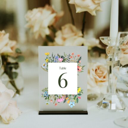 Colorful Watercolor Wildflower Frosted Acrylic Table Number Card DSTN12-2