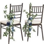 Dusty Blue & Navy Wedding Aisle Chair Decorations Flowers Arrangement