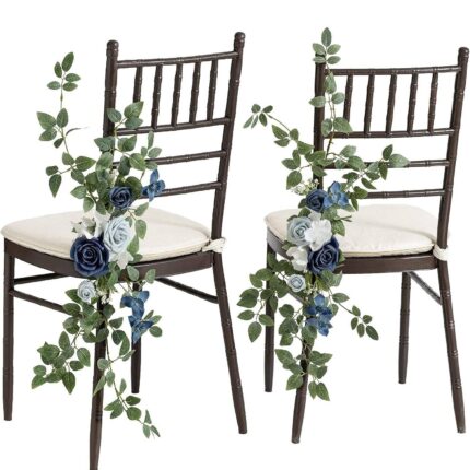 Dusty Blue & Navy Wedding Aisle Chair Decorations Flowers Arrangement