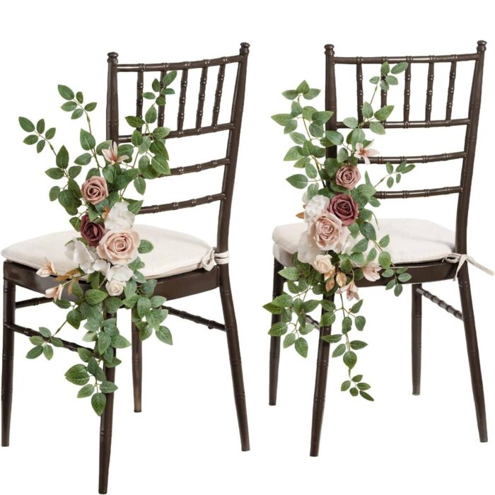 Dusty Rose & Mauve Wedding Aisle Chair Decorations Flowers Arrangement