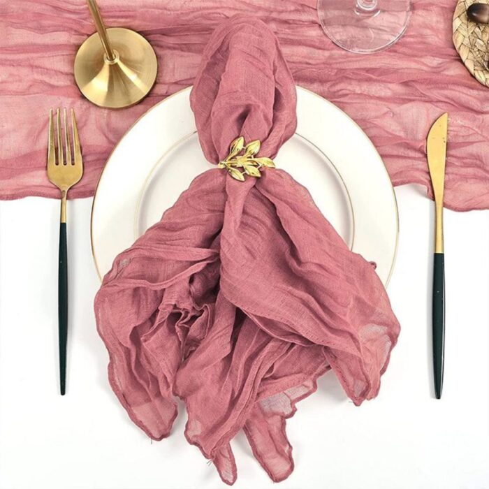 Dusty Rose Rustic Cheesecloth Gauze Wedding Bridal Baby Shower Napkins with Wrinkled DSNA014-2