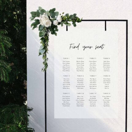 Elegant Black and White Minimalist Frosted Acrylic Seating Chart DSSC03-2