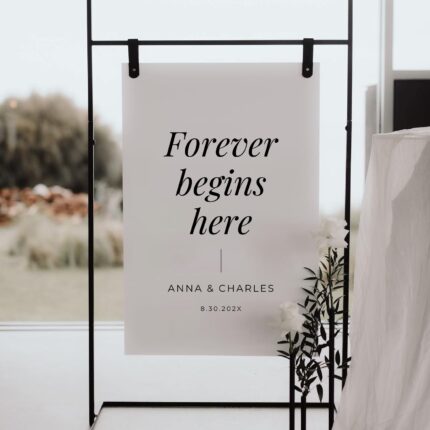 Forever Beigns Here White Acrylic Welcome Wedding Sign DSWS10-2