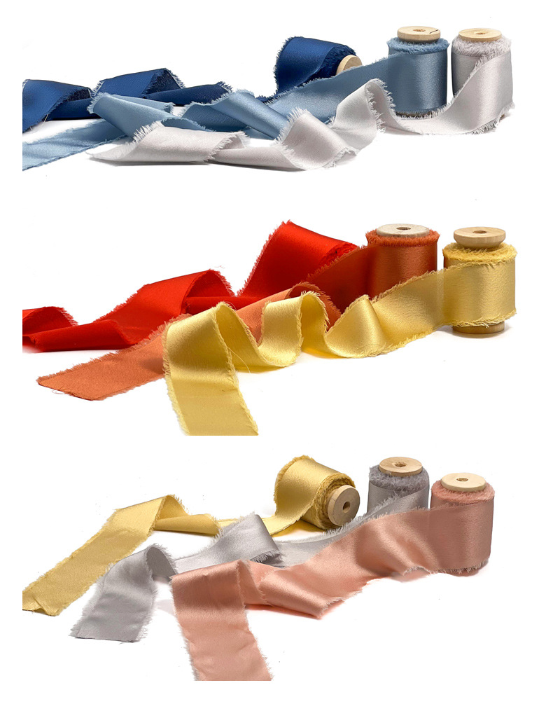 Fringe Silk Satin Ribbon with Wooden Spool Set DSFA04-2