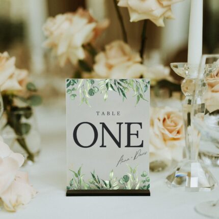 Gold and Greenery Frosted Acrylic Table Number Card DSTN03-2