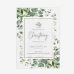 Green Eucalyptus Minimal Modern Christening Invitation DSBA10-2