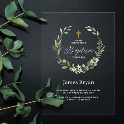 Green rustic Baptism invitation for boy DSBA06-2