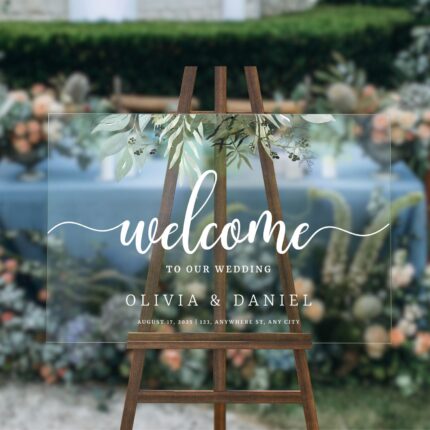 Greenery Clear Acrylic Welcome to Our Wedding Sign DSWS14-2