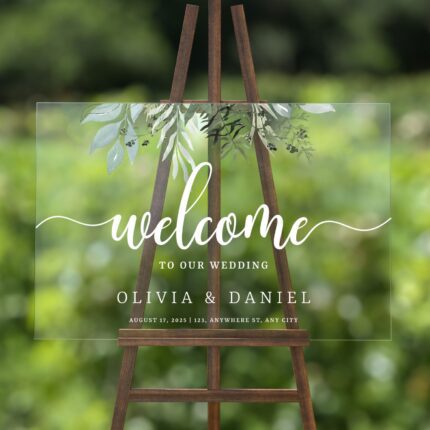 Greenery Clear Acrylic Welcome to Our Wedding Sign DSWS14