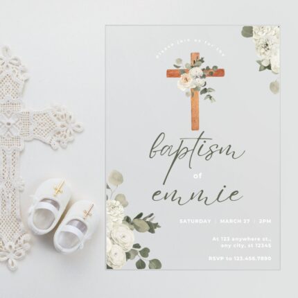 Greenery White Floral Baptism Invitation DSBA02-2