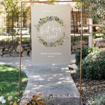Greenery Wreath Frosted Acrylic Wedding Welcome Sign DSWS15