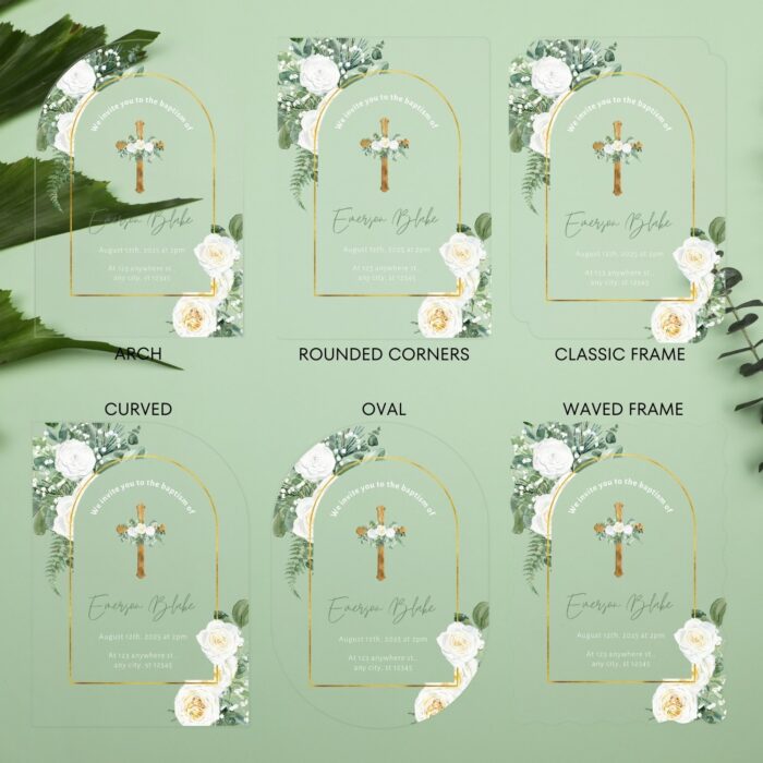 Greenery and Gold Baptism Christening Invitation DSBA04-3