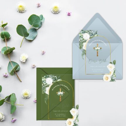 Greenery and Gold Baptism Christening Invitation DSBA04