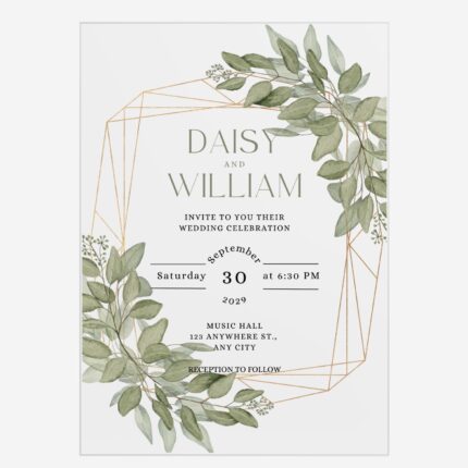 Greenery and Gold Geo Clear Wedding Invitation DSF003-2