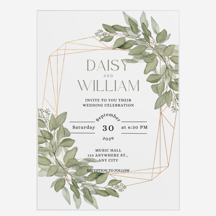 Greenery and Gold Geo Clear Wedding Invitation DSF003-2