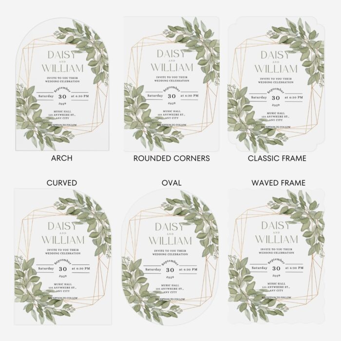 Greenery and Gold Geo Clear Wedding Invitation DSF003-3