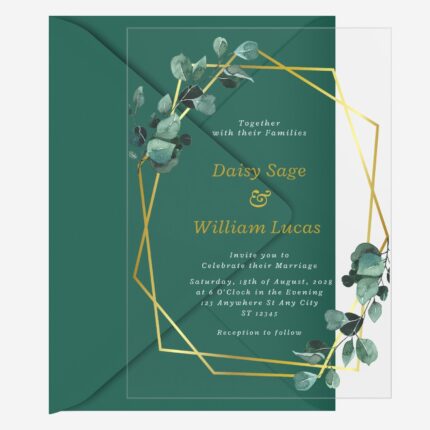 Greenery and Gold Geo Clear Wedding Invitation DSF011-2