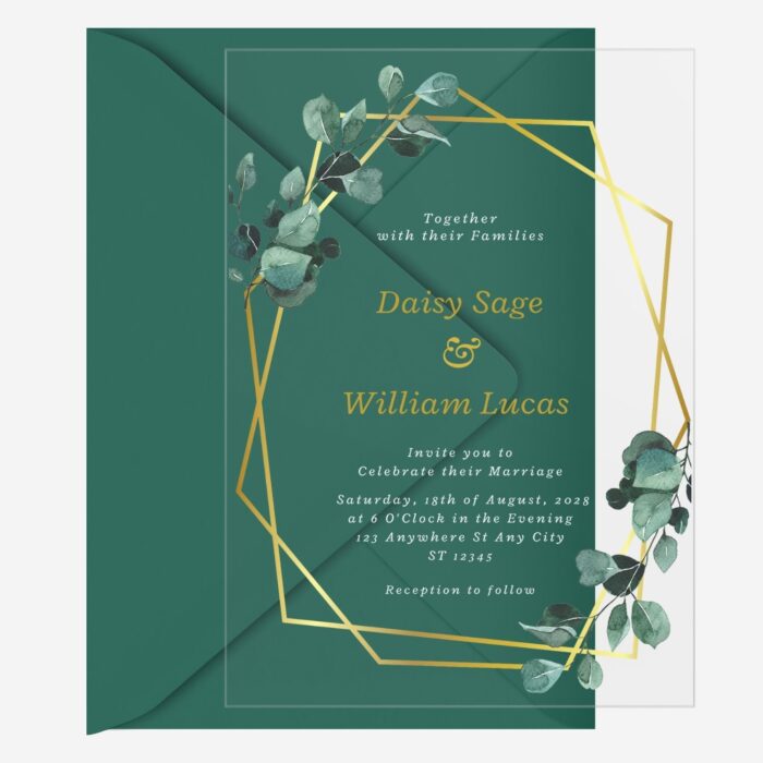 Greenery and Gold Geo Clear Wedding Invitation DSF011-2