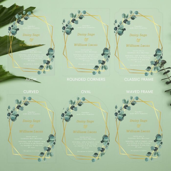 Greenery and Gold Geo Clear Wedding Invitation DSF011-3