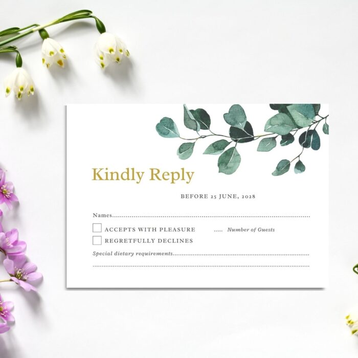 Greenery and Gold Wedding Invitation RSVP DSF011-4