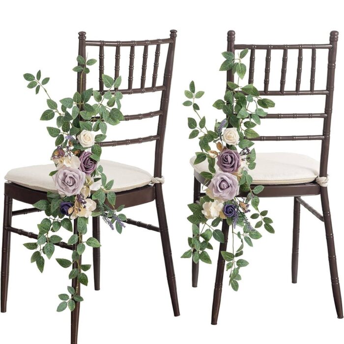 Lilac & Gold Wedding Aisle Chair Decorations Flowers Arrangement