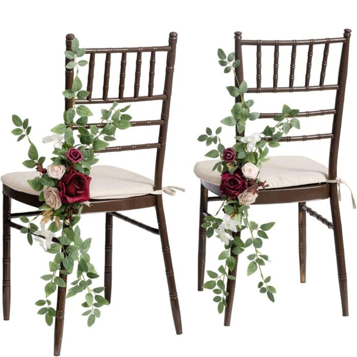 Marsala & Blush Wedding Aisle Chair Decorations Flowers Arrangement