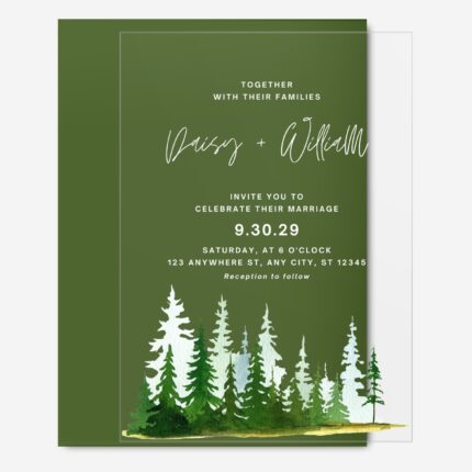 Minimalist Green Forest Acrylic Wedding Invitation DSF013-2