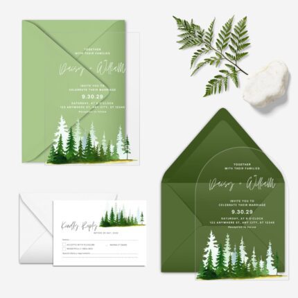Minimalist Green Forest Acrylic Wedding Invitation DSF013