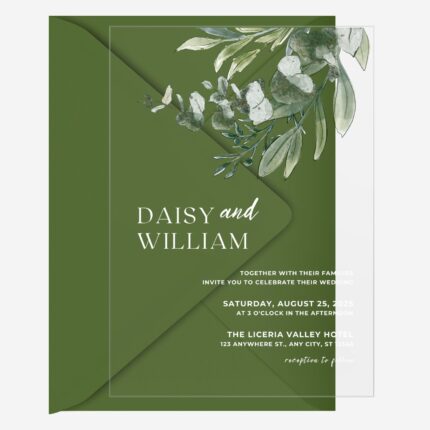 Minimalist Watercolor Eucalyptus Transparent Wedding Invitation DSF031-2
