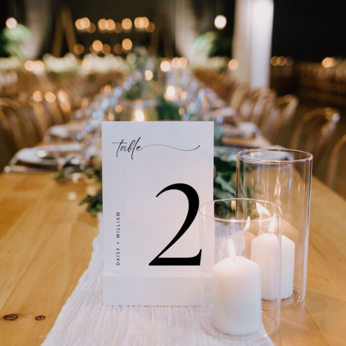 Minimalist White Acrylic Black Wedding Table Place Card DSTN01