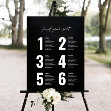 Modern Black Acrylic Minimalist Aesthetic Wedding Seating Chart DSSC02
