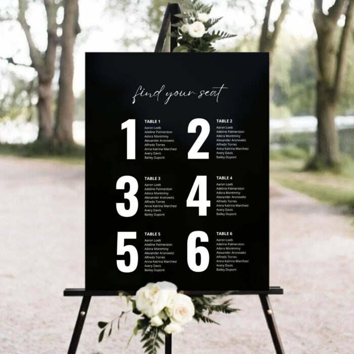 Modern Black Acrylic Minimalist Aesthetic Wedding Seating Chart DSSC02