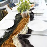 Mustard and Black Bohemian Tie-dye Ombre Cheesecloth Table Runner DSTR07