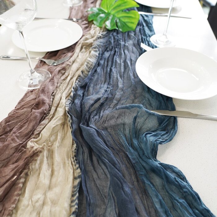 Navy and Brown Bohemian Tie-dye Ombre Cheesecloth Table Runner DSTR07