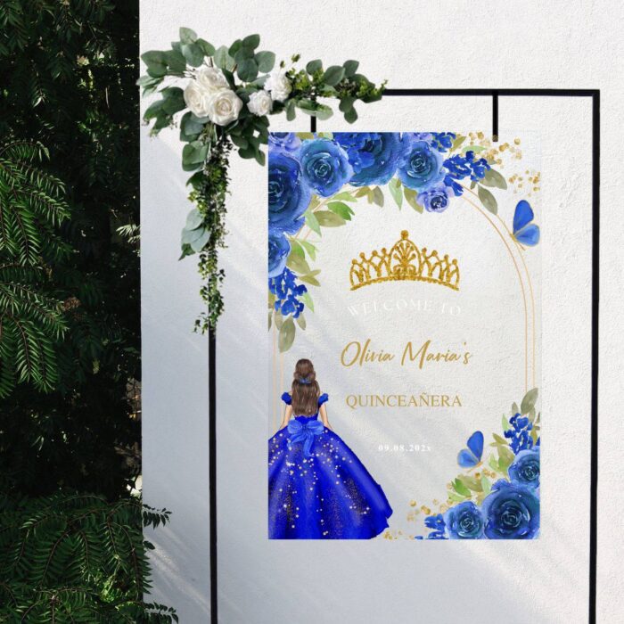 Navy and Gold Princess and Butterfly Acrylic Sweet 15 Sign DSQS02-2