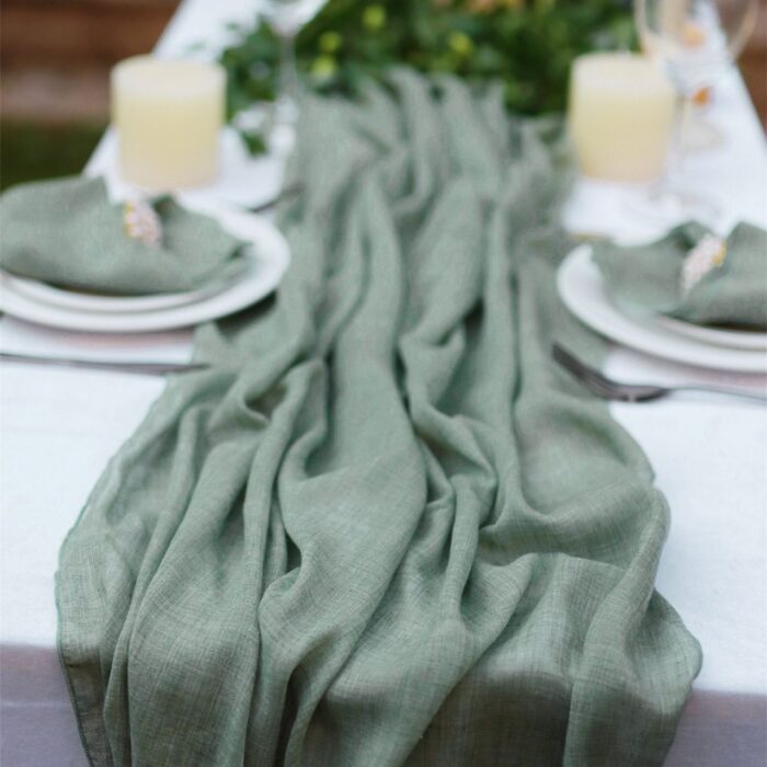 Olive green Rustic Bohemian Cotton Gauze Table Runner for wedding bridal baby shower DSTR03