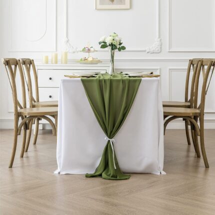 Olive green chiffon table runners for wedding bridal baby shower birthday party table decoration DSTR02-4