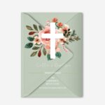 Peach Orange Floral Watercolor Cross Acrylic Baptism Invitation DSBA18-2